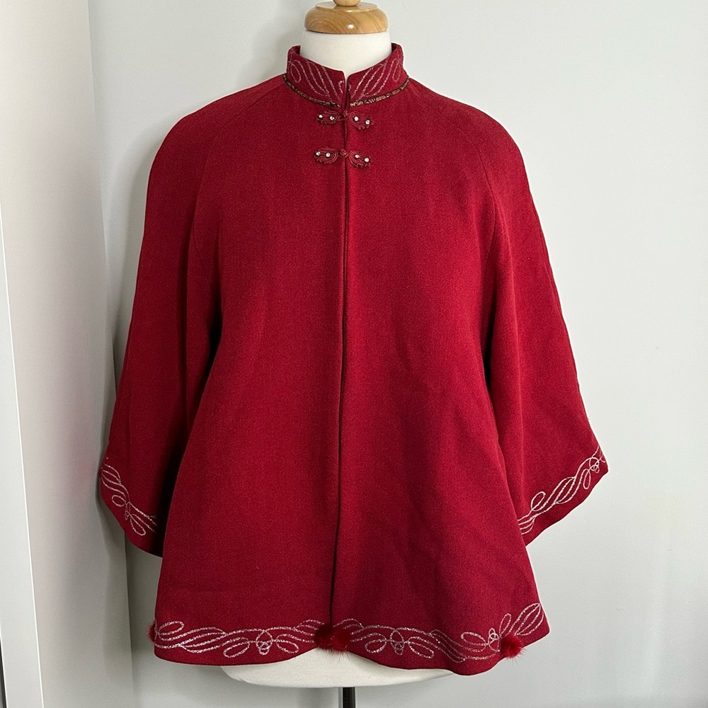 Vintage Red Mandarin Collar Embroidered Jacket | Chinese Style